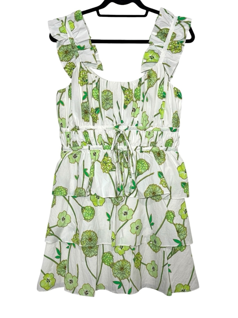 AMUR Dress Size 10 Clay Ruffle Mini Green Daylily Bouquet Toss Floral Tiered